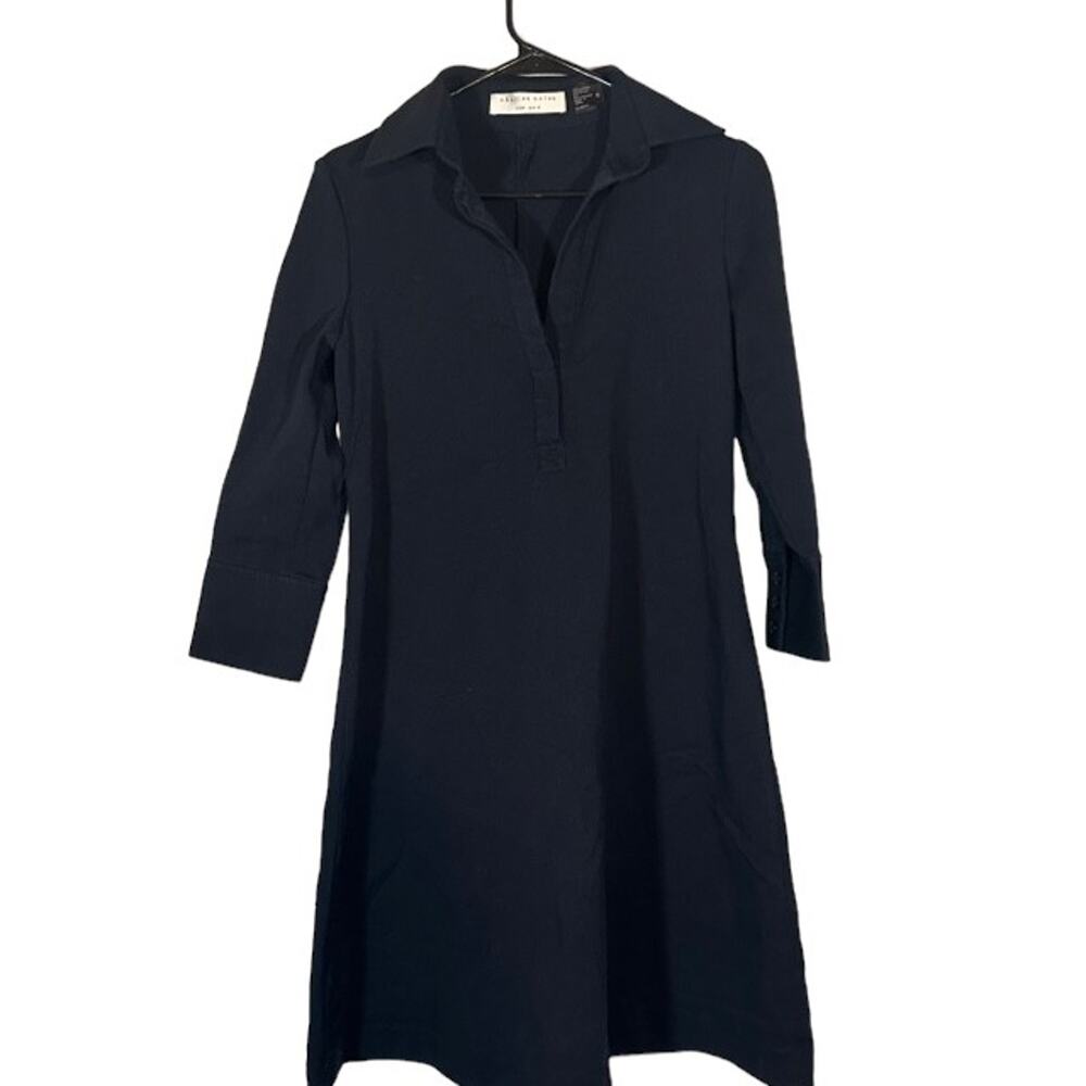 Charles Nolan Women’s Navy Blue Long Sleeve Split V-Neck Cotton Blend Dress Sz 6